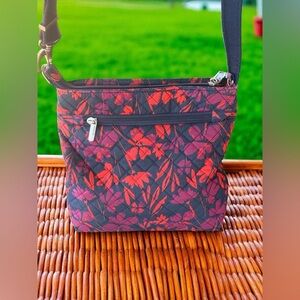 Travelon Anti Theft RFID Floral Cotton Crossbody Mini Bag W Small Flashlight